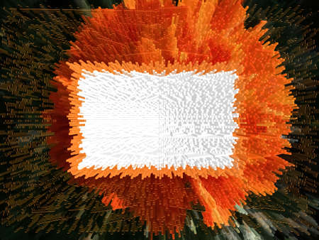 On a dark background, an orange flower is a close-up, in the center is a white frame with an empty space, an illustration with an extrusion effect.の写真素材
