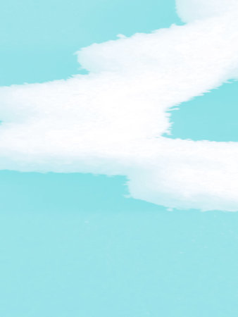 On a blue background, a liquid arbitrary shape of white color resembling cloudsの写真素材