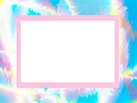 Frame in a rainbow gradient blurred background with a soft pink rim,white background inside.の写真素材