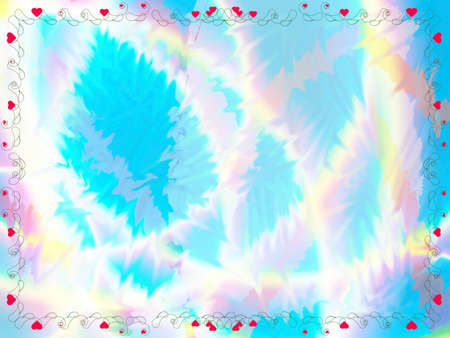 On a bright blue background, a rainbow gradient in pastel white tones with blue-green color in the form of blurred shapes.の写真素材