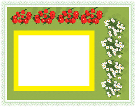 Floral frame with daisies on green background. vector illustration.の写真素材