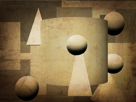 abstract geometric shapes on old paper textures - perfect background with spaceの写真素材