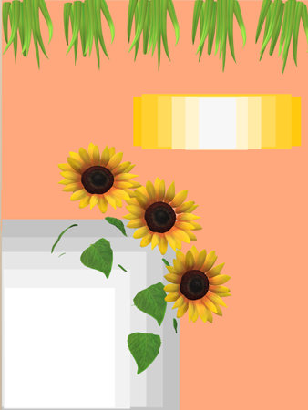 Sunflowers in a vase on an orange background. vector illustrationの写真素材