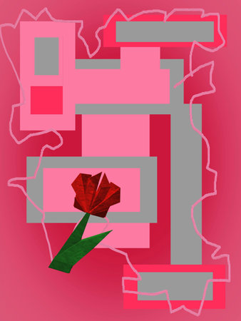Vector illustration of a maze with a red rose on a pink backgroundの写真素材