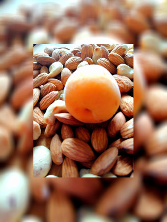 Healthy food background. Almondcot and nutsの写真素材
