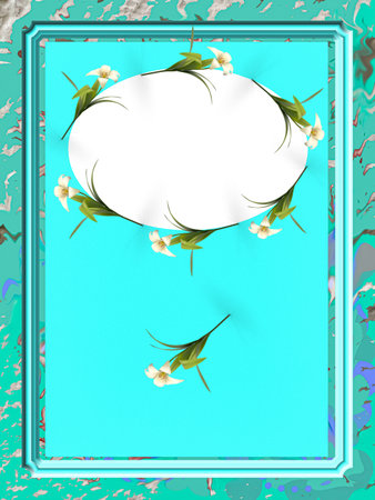 Frame with white flowers on a turquoise background. Vector illustration.の写真素材