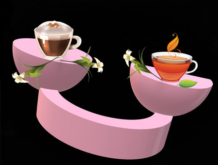 Coffee cup with flower on the ring, 3d renderの写真素材