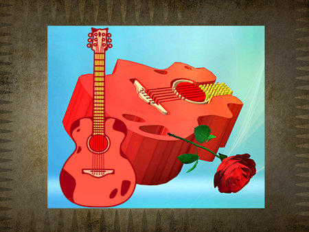 Guitar and rose on grunge background. Vector illustration.の写真素材