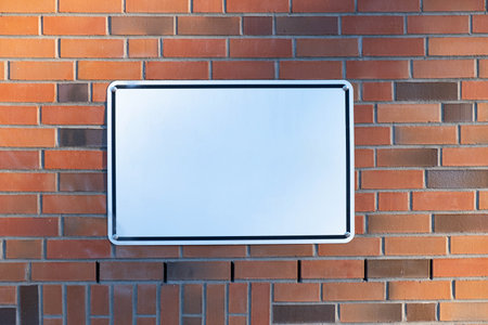 white and blank information table on brick wall, outsideの写真素材