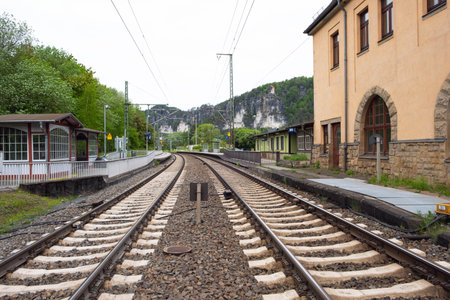 the railway passes through a small town in Saxony, Germanyのeditorial素材