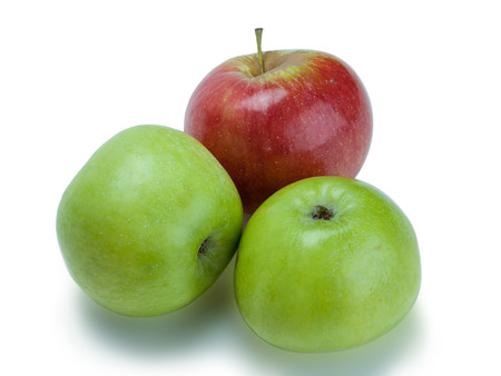 Three apples on the white background, the isolated object with a shadow.の写真素材