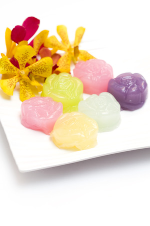 Khanom Chan or Thai sweetmeat is a kind of sweet Thai dessertの写真素材