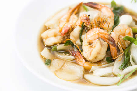 close up Fried shrimp in pepper and garlic sauceの写真素材