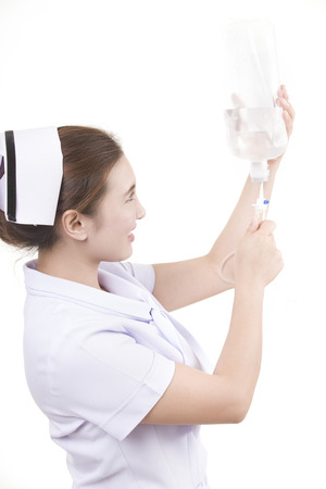 Nurse with stethoscope on white backgroundの写真素材