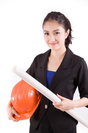 Female engineer with a white backgroundの写真素材