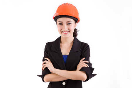 Female engineer with a white backgroundの写真素材
