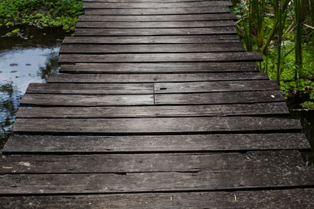 old wooden Bridge in the gardenのeditorial素材