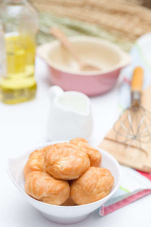 Fresh Mini Cream Puffs ,Close Up on white backgroundの写真素材