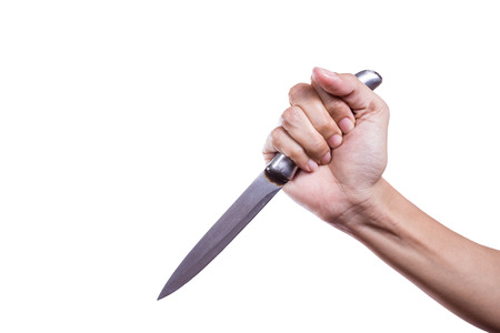 hand holding the knife isolation on white background