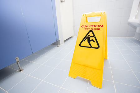 cleaning progress caution sign in toiletの写真素材