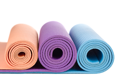 Yoga Mats and on white backgroundの写真素材