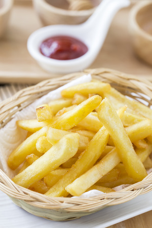 Traditional French fries with ketchupの写真素材