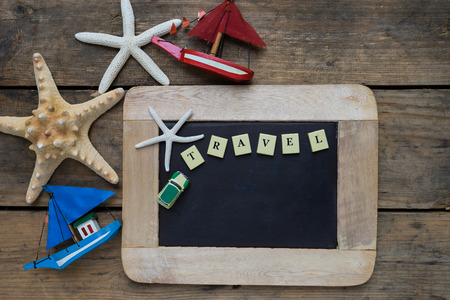 travel planning on wooden backgroundの写真素材