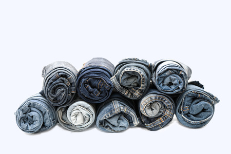 Collection jeans rolled on white backgroundの写真素材