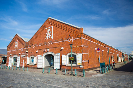 HOKKAIDO, JAPAN - JULY 16, 2015: The Kanemori Red Brick Warehouse in Hakodate portのeditorial素材