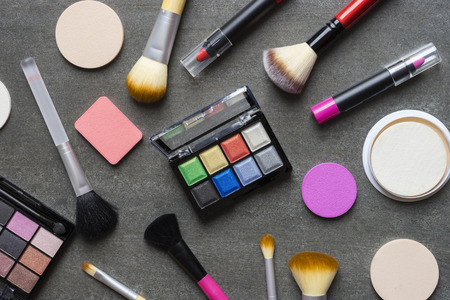 Set of colorful cosmetics on black backgroundの写真素材
