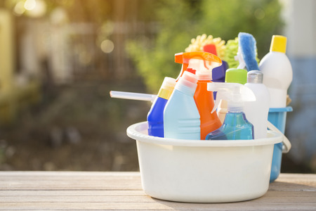 House cleaning product on the table, outdoorの写真素材