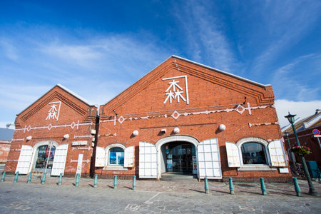 HOKKAIDO, JAPAN - JULY 16, 2015: The Kanemori Red Brick Warehouse in Hakodate portのeditorial素材