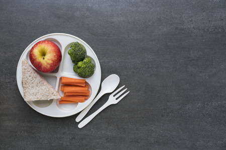 Healthy lunch box on black backgroundの写真素材