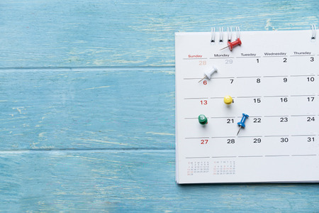Close up of calendar on the table, planning for business meeting or travel planning conceptの写真素材