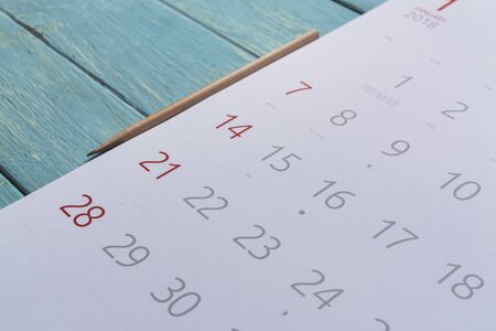 close up of calendar on the table, planning for business meeting or travel planning conceptの写真素材