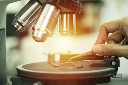 close up laboratory microscope, science and research conceptの写真素材