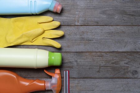 House cleaning product on wood table
