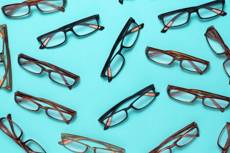 A set of glasses model on the green table background, close up top view