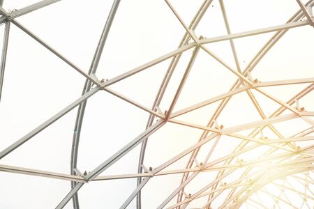 building construction of metal steel framework outdoors with sunlight