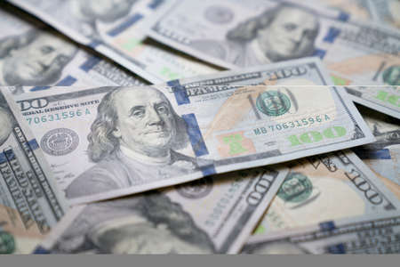 close up US one hundred dollars bills money background