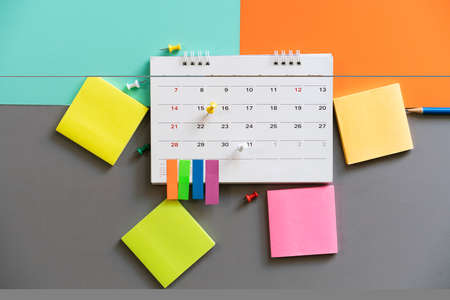 close up of calendar on the table, planning for business meeting or travel planning concept