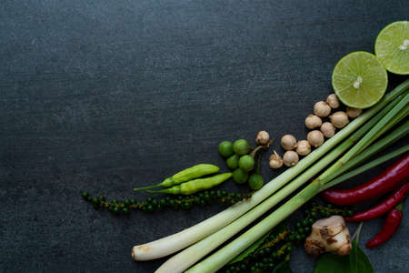 Thai food ingredients, vegetable and spicy taste, Thai food and healthy conceptの写真素材