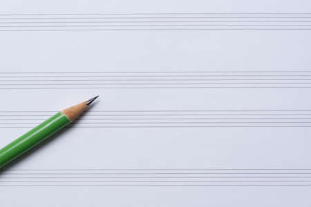 close up pencil on music sheet paper, music conceptの写真素材