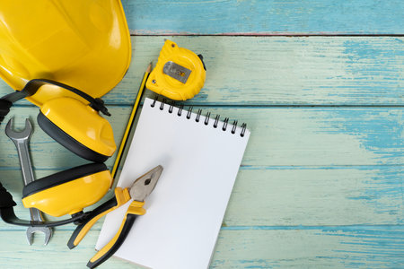 engineer or architect desk background in the office, project ideas conceptの写真素材