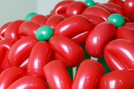 Flowers bouquet of holiday floral red ballons on white backgroundの写真素材
