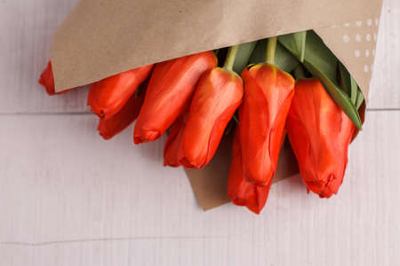 bouquet tulips on white backgroundの写真素材