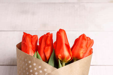 bouquet tulips on white backgroundの写真素材