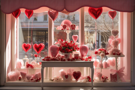 Shop window decorated for valentines dayの素材
