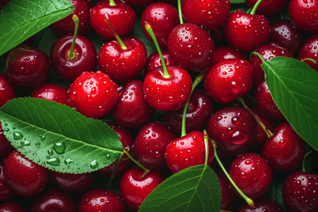 A vibrant collection of healthy cherries, natures superfood.の素材