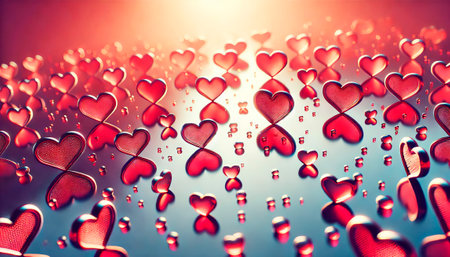 Valentine's day background with hearts and drops of water.の素材